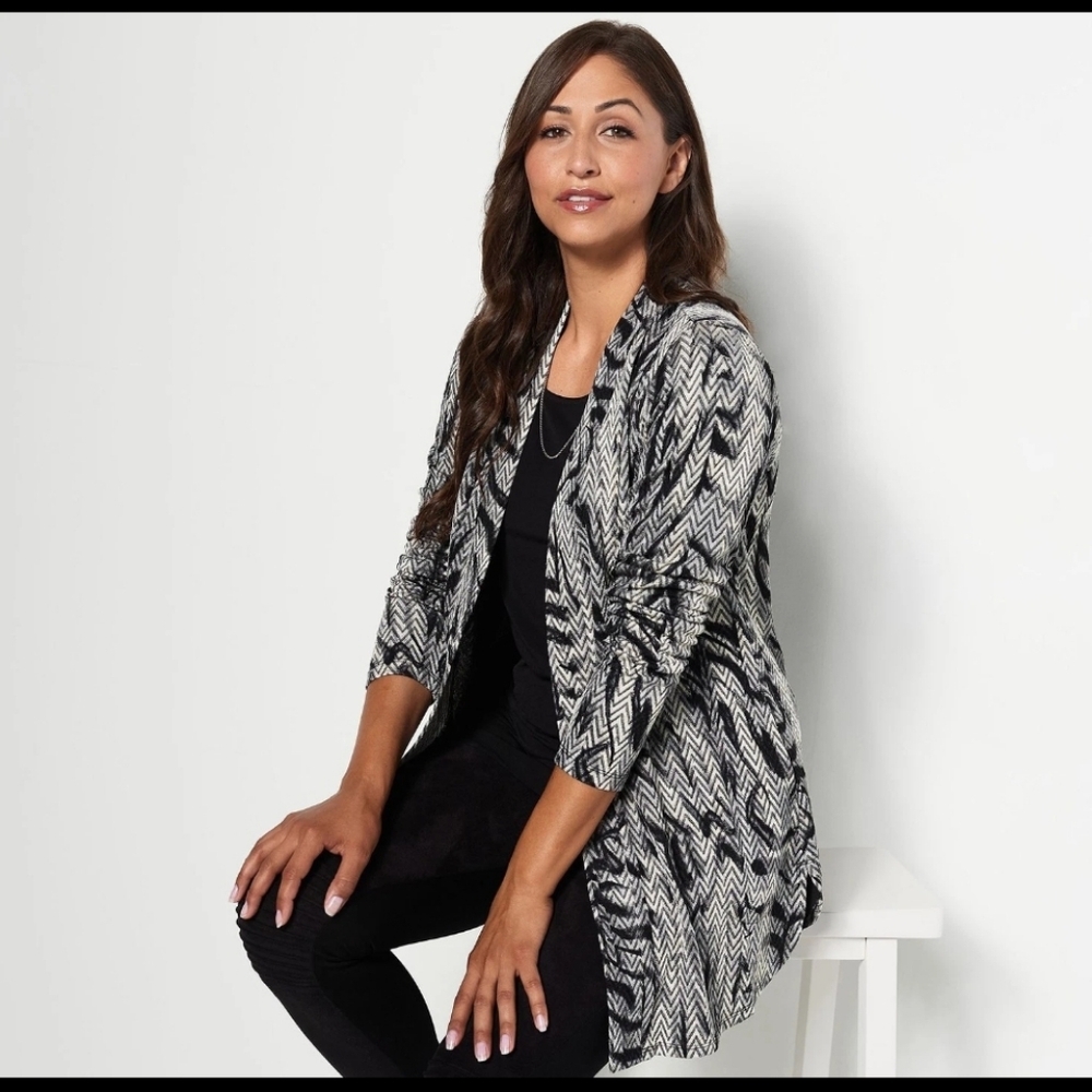 Susan Graver Liquid Knit Chevron Women's Cardigan Tank Set Large Petite